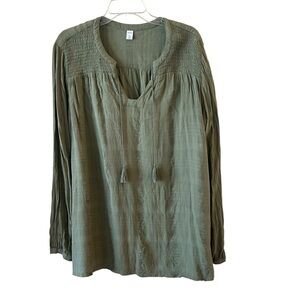 Old Navy Breezy Boho Lightweight Sage Green Long Sleeve Blouse XL Tall
